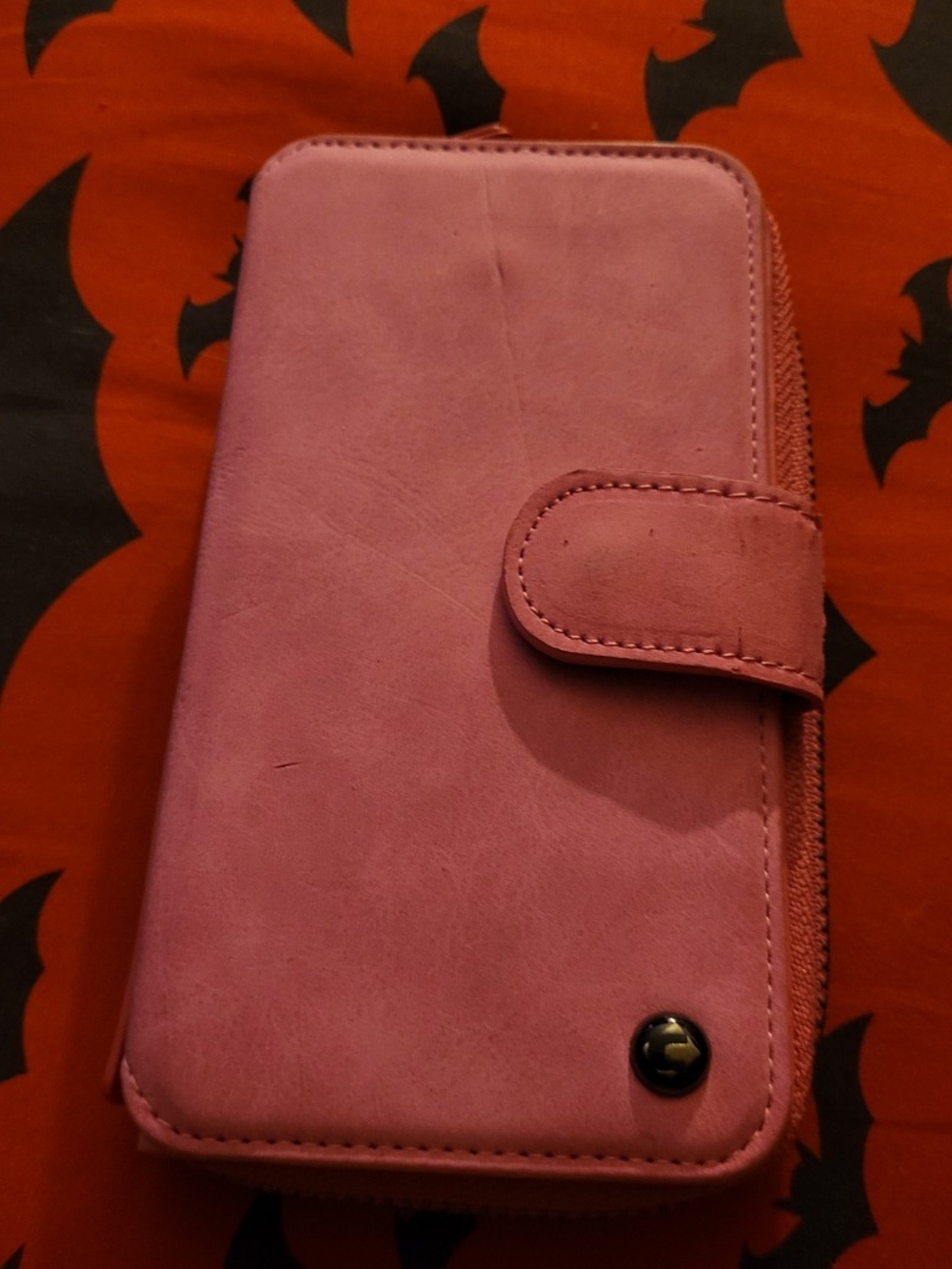 Soft Pink Zipper Wallet Phone Case with Card Slots